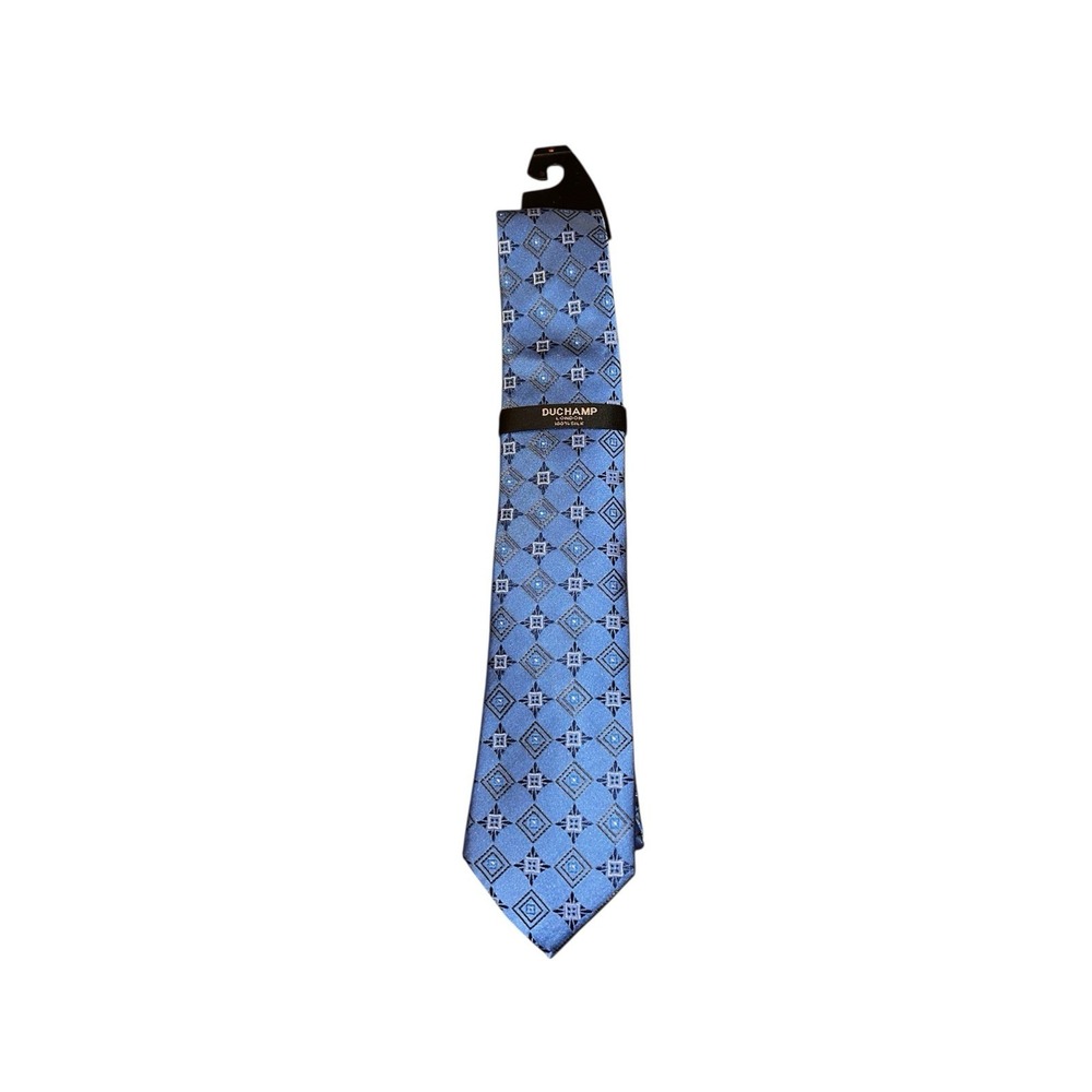 Duchamp London 100% Silk Tie Blue Geometric Pattern New Office Formal Executive